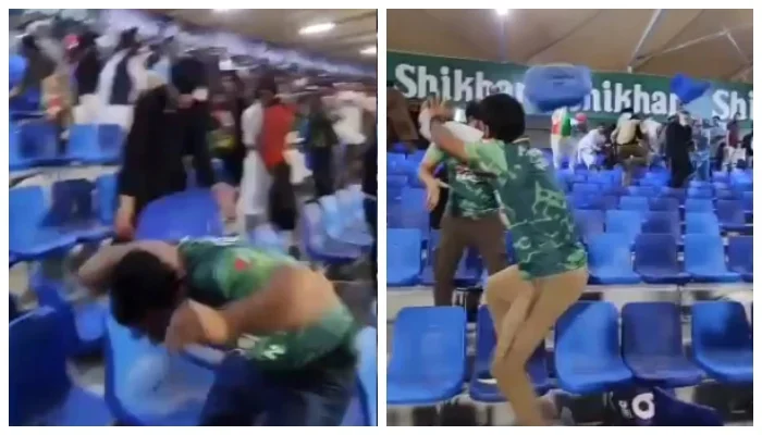 Screenshot of a video depicting a fight between Pakistani and Afghan fans.
