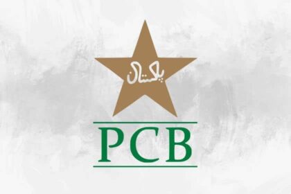 Pakistan Cricket Board (PCB) official logo featuring a golden star with the word "Pakistan" in Urdu inside it, and the letters PCB in green beneath the star.