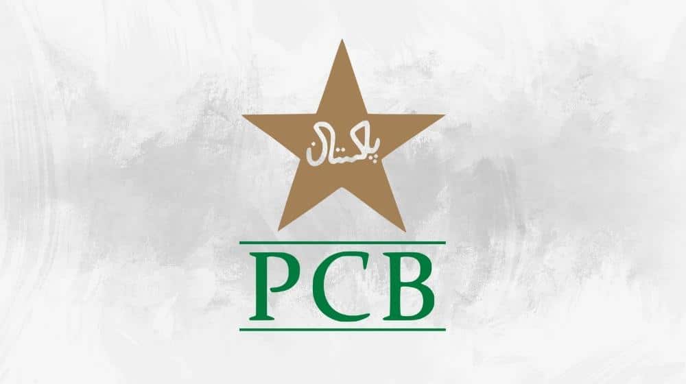 Pakistan Cricket Board (PCB) official logo featuring a golden star with the word "Pakistan" in Urdu inside it, and the letters PCB in green beneath the star.