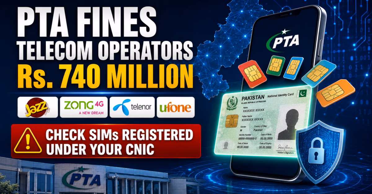PTA fines Jazz, Zong, Telenor and Ufone Rs. 740 million over illegal SIM issuance and urges Pakistanis to check SIMs registered under their CNIC.